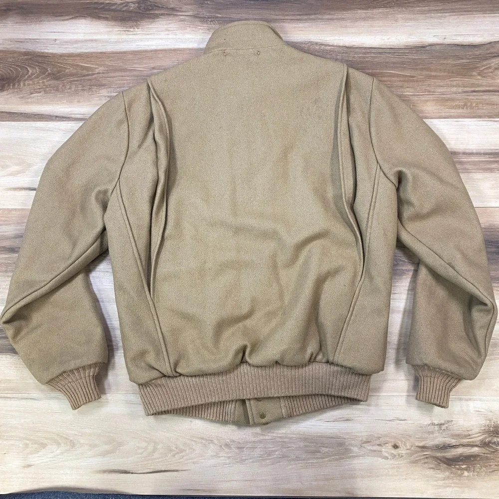LL Bean Bomber Jacket Mens M Vintage Wool Plaid Lined Tan Heritage Made USA - Picture 9 of 12